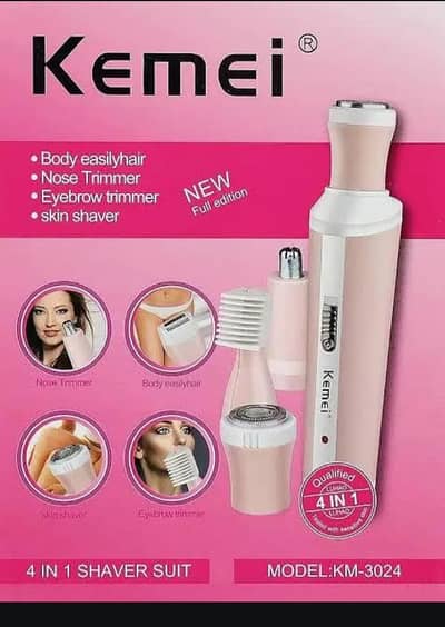 Kemei KM-3024 4 in 1 Rechargeable Shaver, Body and face Hair remover