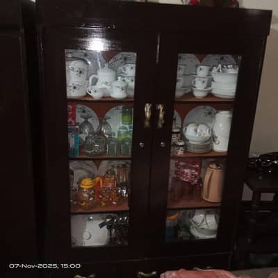 "Wooden Display Cabinet with Lockable Glass Doors