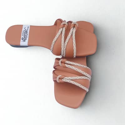 Purple & Brown Glitter Strap Flat Sandals for Women | party sandals