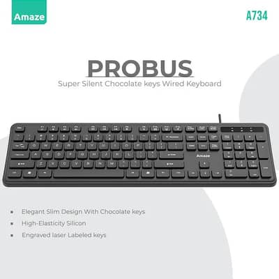 Probus Super Silent Chocolate Keys Wired Keyboard – A734