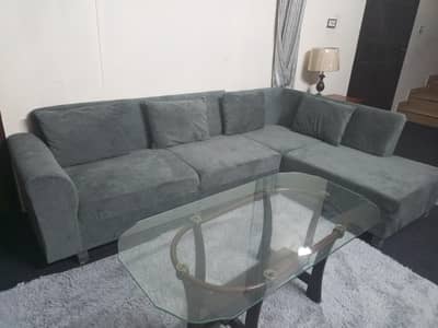 grey boucle stuff sofa