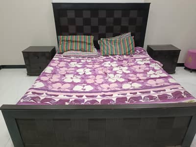 Double Bed with Mattress and Side Tables