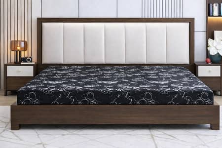 slightly used low profile bed with two side tables