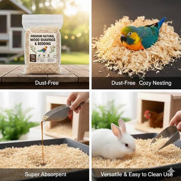 Premium Wood Shaving & Bedding for Birds, Hens & Parrots | 1KG Dust-Free Natural Pine Wood Flakes for Cages & Coops