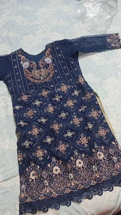 beautiful navy blue heavy embroidery wedding dress (only 2 time worth)
