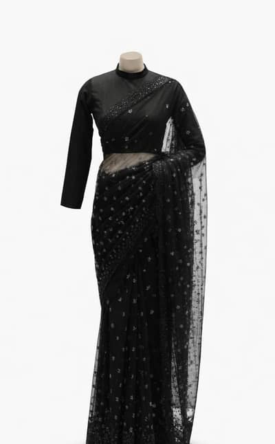 Black Saree - Embroidered - Wedding Wear