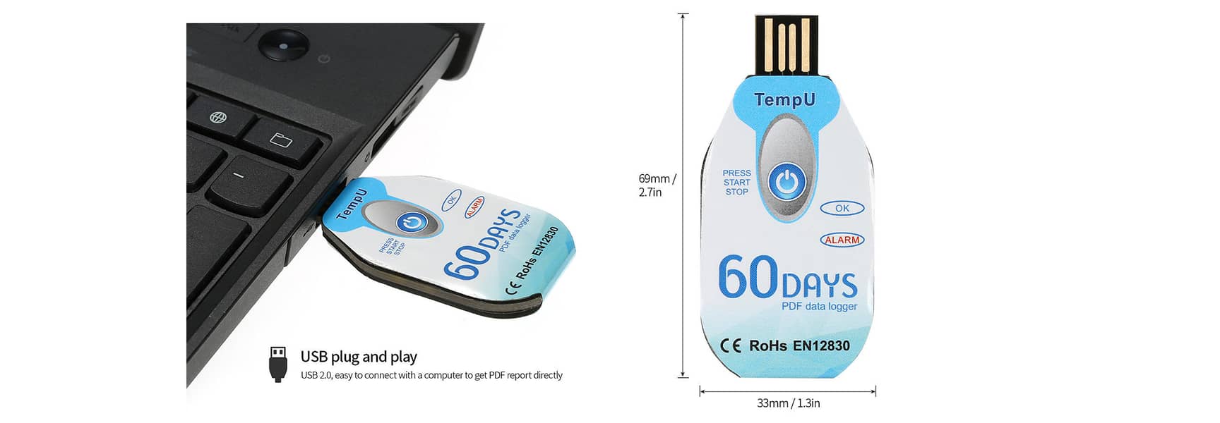 Tzone TempU02 Data Logger | Single Use PDF Temperature Data Logger 2
