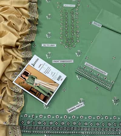 3pcs women unstiched Embroidered suit