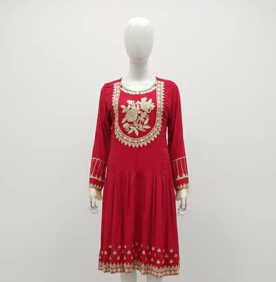 Embroidered and printed short frock