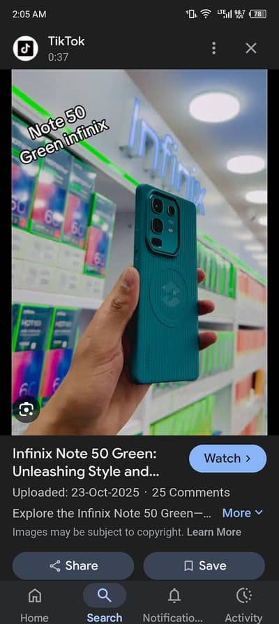 Infinix Note 50 Green Color 256GB for Sale