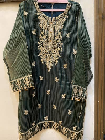 Bottle Green Embroidered Dress