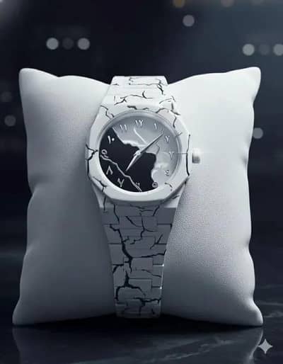 Men's Carbon Fiber Black And White Marble Design Arabic Aura ⌚