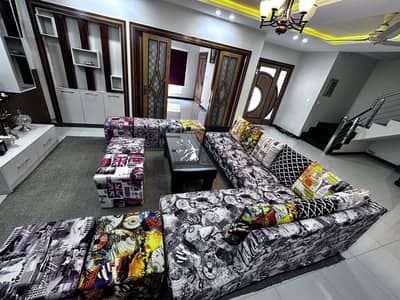 Large Size L-Shaped Sofa with 8 Ottomans and Table