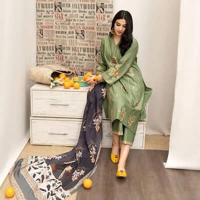 3 pc women's unstitched embroided dress