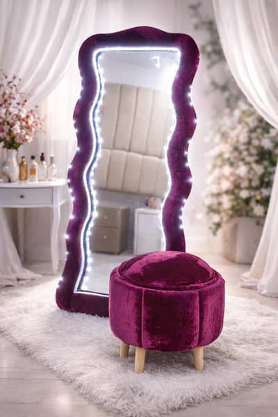 LED Full Length Makeup Mirror with Velvet Stool