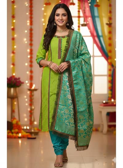 3-pc Fancy Kathaan Silk Dress