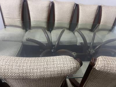 8 Chair Pure Wood Dining Table with Glass Top