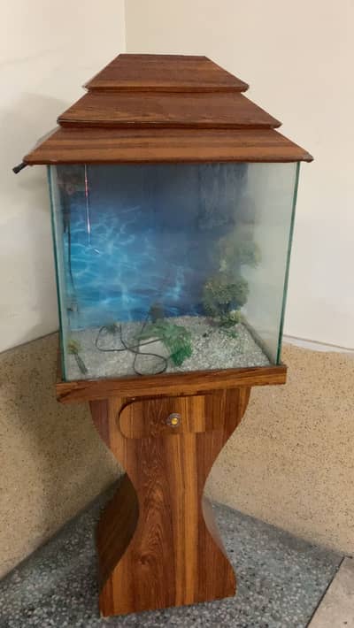 Used Fish Aquarium with Wooden Stand — Good Condition