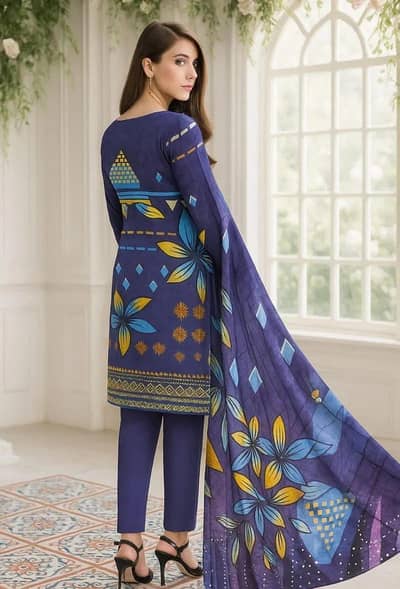 Ramzan SpecialBlue Digital Lawn 3PC Suit  Only 2800 – Free Delivery