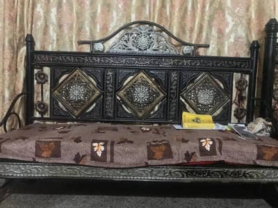 steal bed and 5 seater sofa