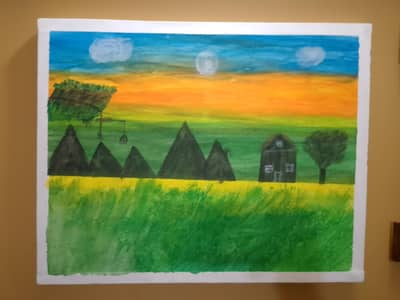 Handmade Landscape Scenery-Sunset Village View