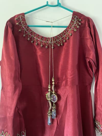 3 Piece Mehroon Embroidered Maxi