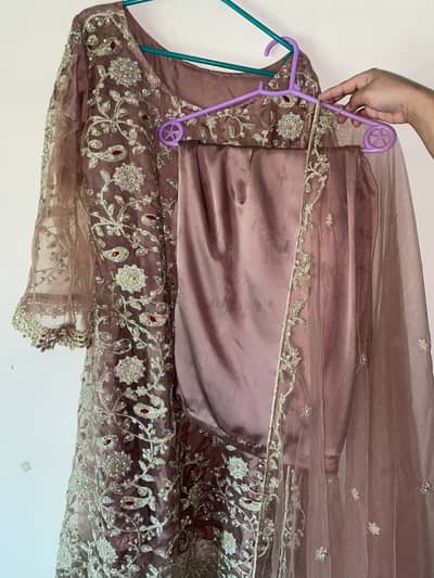 3 Piece Blush Pink Net Embroidered Frock