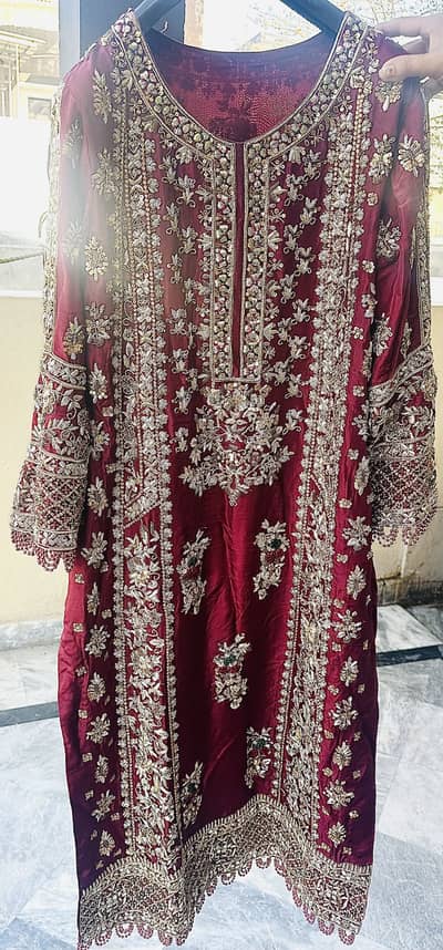 Luxury Maroon 4-Piece Embroidered Ready-to-Wear Suit