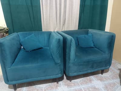 Original MoltyFoam 5-seater sofa set in elegant teal/blue color.