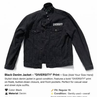 . 	Men’s Black Denim Jacket – Trendy Street Style – Good Condition