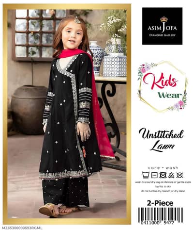 2 pice girl lawn embroidered unstitched suit( available size 1-12)