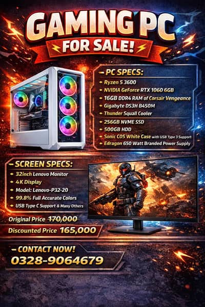 Full PC Setup. Lenovo Screen p32-20 and with pc.