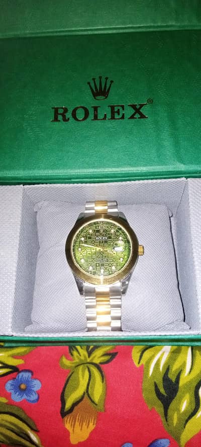 rolax watch just date golden silver green deal