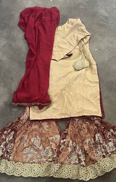 Anarkali kameez with sharara n chiffon dupatta