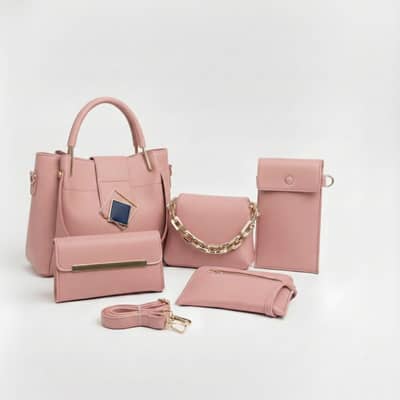 Stylish Pink Handbag Set – 5 Pieces Combo | New Condition