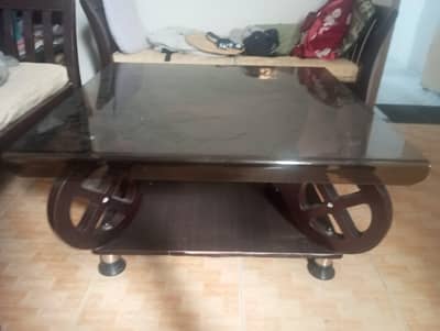 جیglass table with wooden frame  for sale