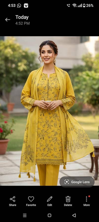 Beautiful Yellow 3-Piece Embroidered Lawn Suit - Unstitched (New)