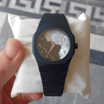 Luxury Black Matte Watch with Marble Design Dial – New