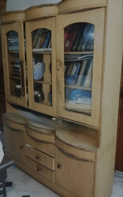 Solid Wooden Showcase / Book Cabinet – Good Condition