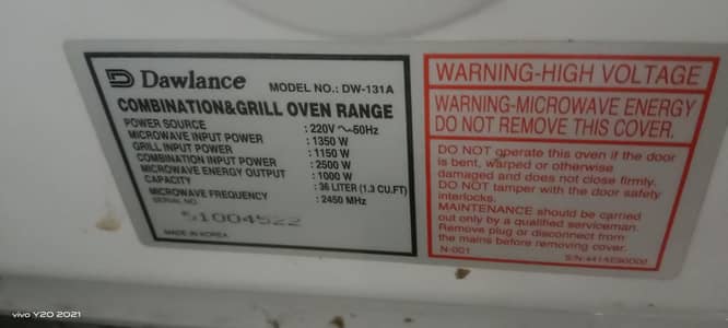 Microwave Oven Dawlance Condition okay