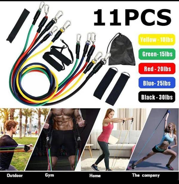 11PCS Resistance Bands Set Fitness Exercise Set Men Women, Fitness Stretch Workout Bands