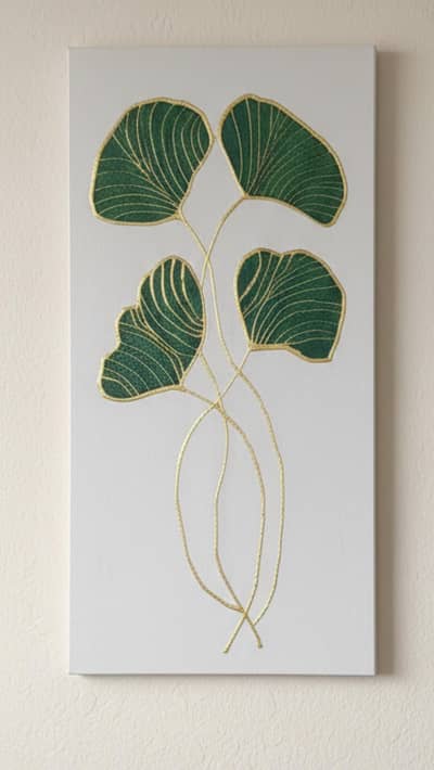 Hand-painted Golden & Green Leaf Art (Size 31x10 inches)