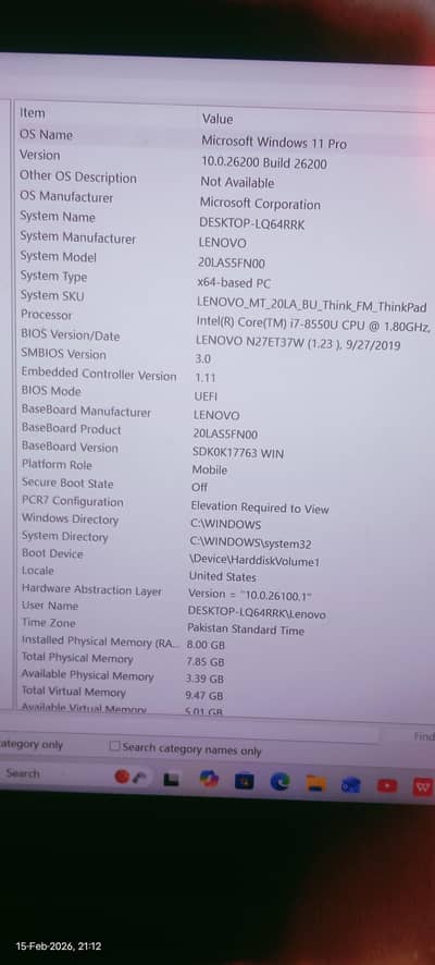 Lenovo T580 i7 8gen  . touch scren