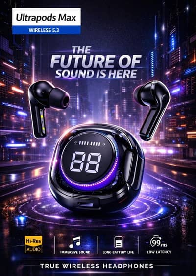 Ultrapods Max Premium Wireless Earbuds | LED Display | Long Battery