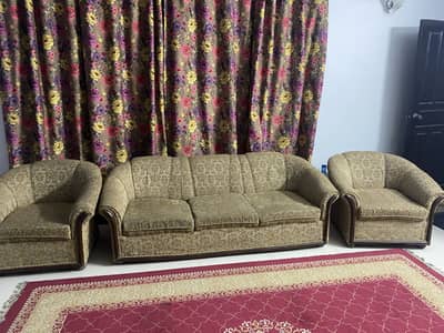 Brown vintage sofa set original fabric and wood