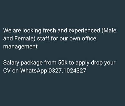 Hiring male and female staff for office management.