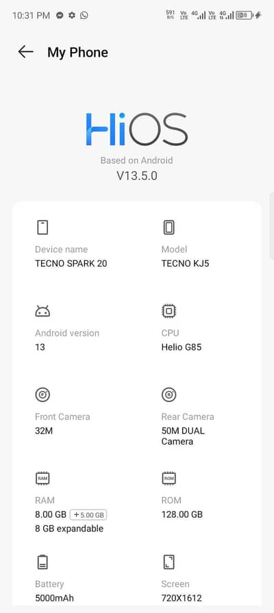 techno spark 20 8GB 128 GB