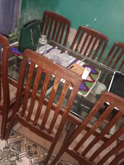 pure wood dinning table and 6 chairs