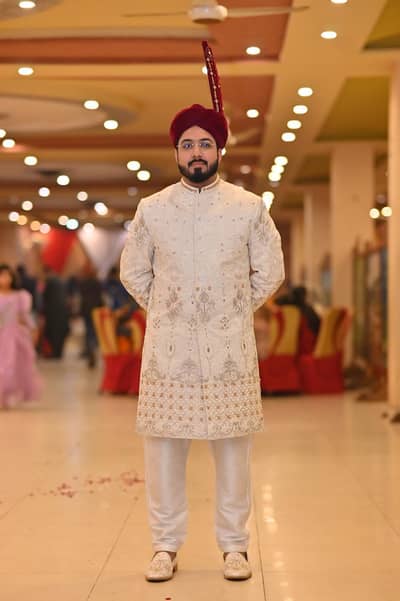 Groom sharwani with terban , shoes and inner suit