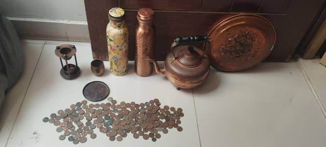 copper bottle, copper cattle, and copper coins
